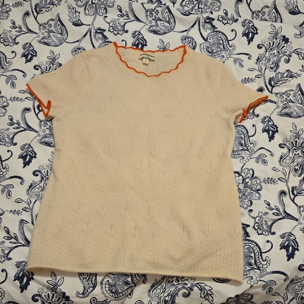 J. Crew Ivory Cashmere Sweater with Red Accents